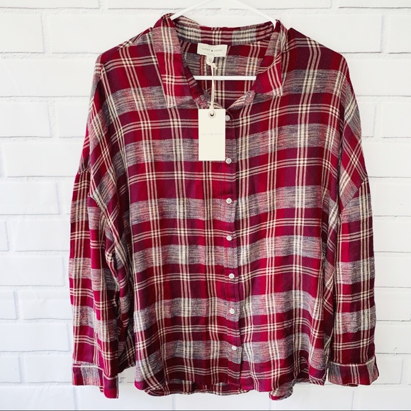Lucky Brand Tops - Lucky Brand Boyfriend Plaid Shirt Flannel Red